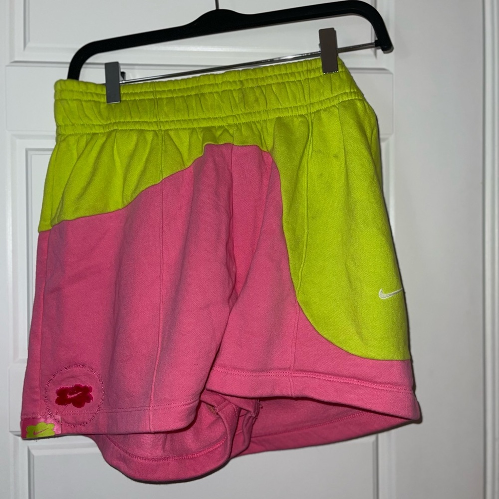 Nike Women's Vibrant Pink and Lime Athletic Shorts